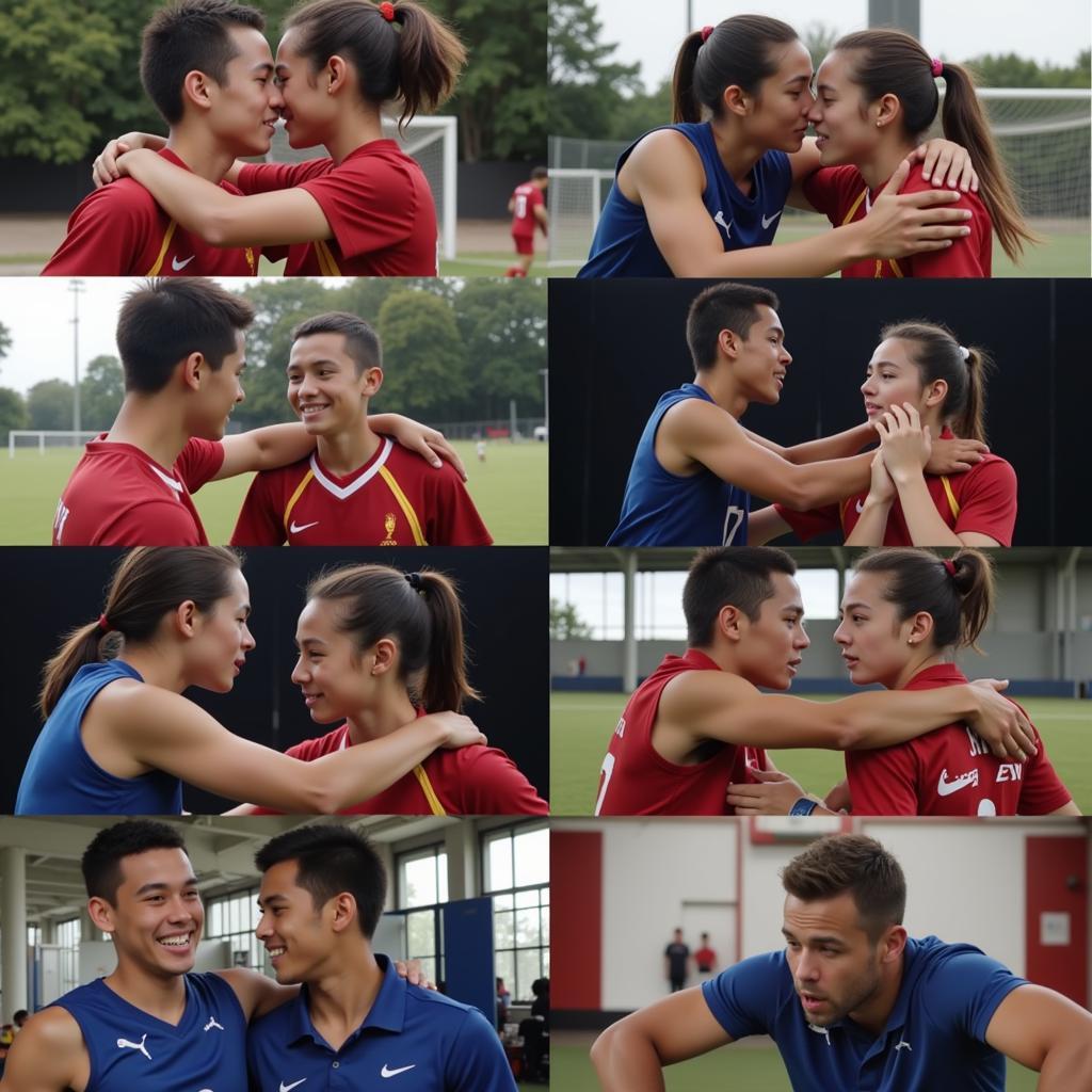 Young athletes showing both triumph and challenge in competitive sports