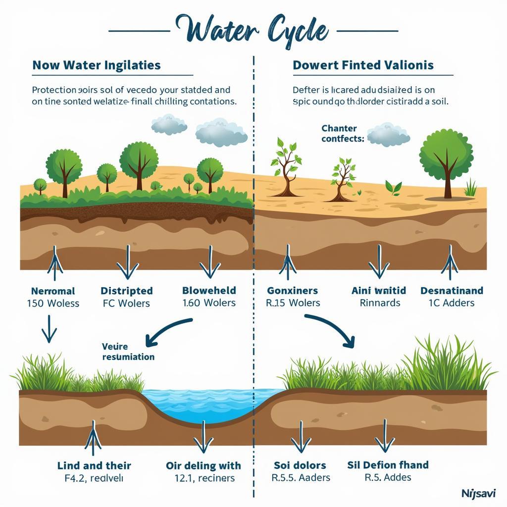 Desertification impact on water cycle and soil composition
