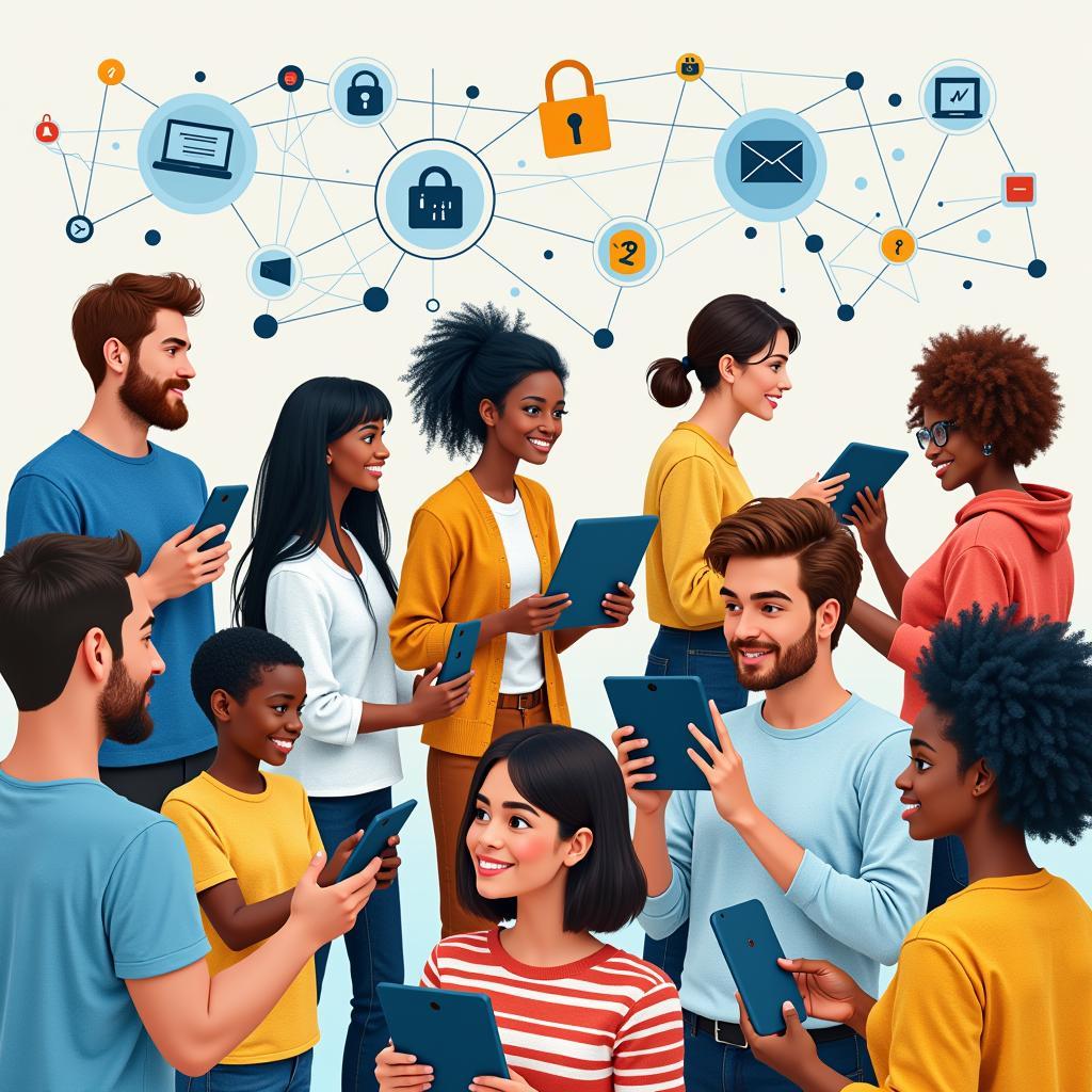 Diverse group of digital citizens practicing online safety