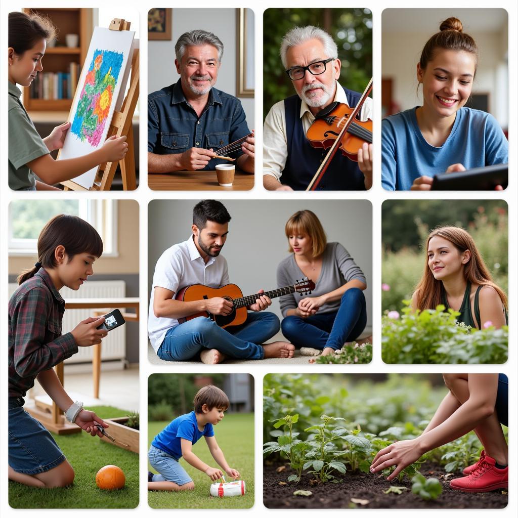 Diverse group of people engaged in various hobbies