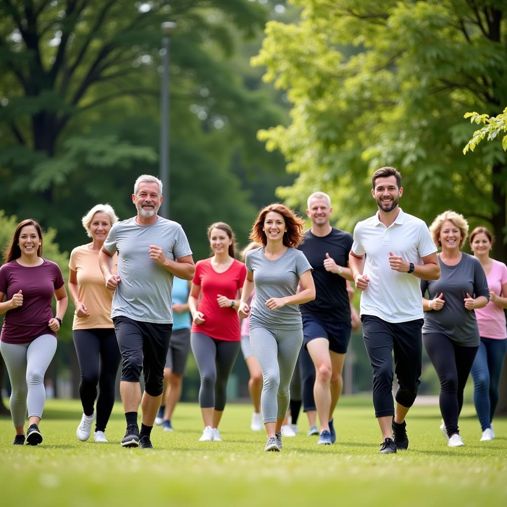 Diverse group of people exercising together in an outdoor park