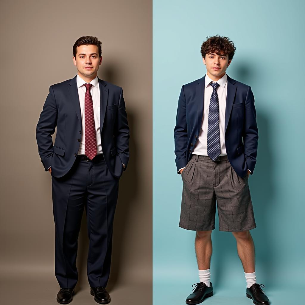 Students in both uniforms and casual clothes showing contrast