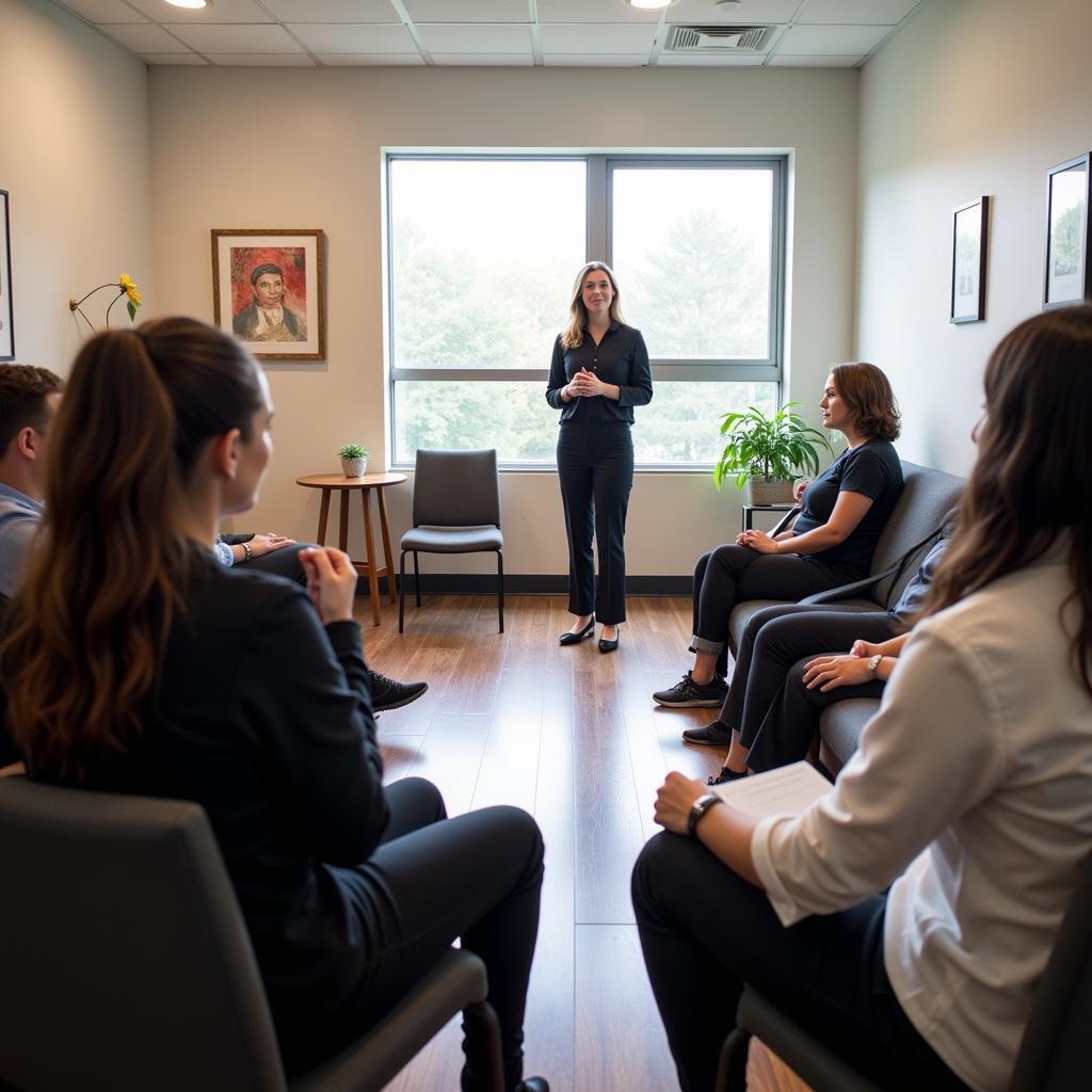 Group therapy session in drug rehabilitation center