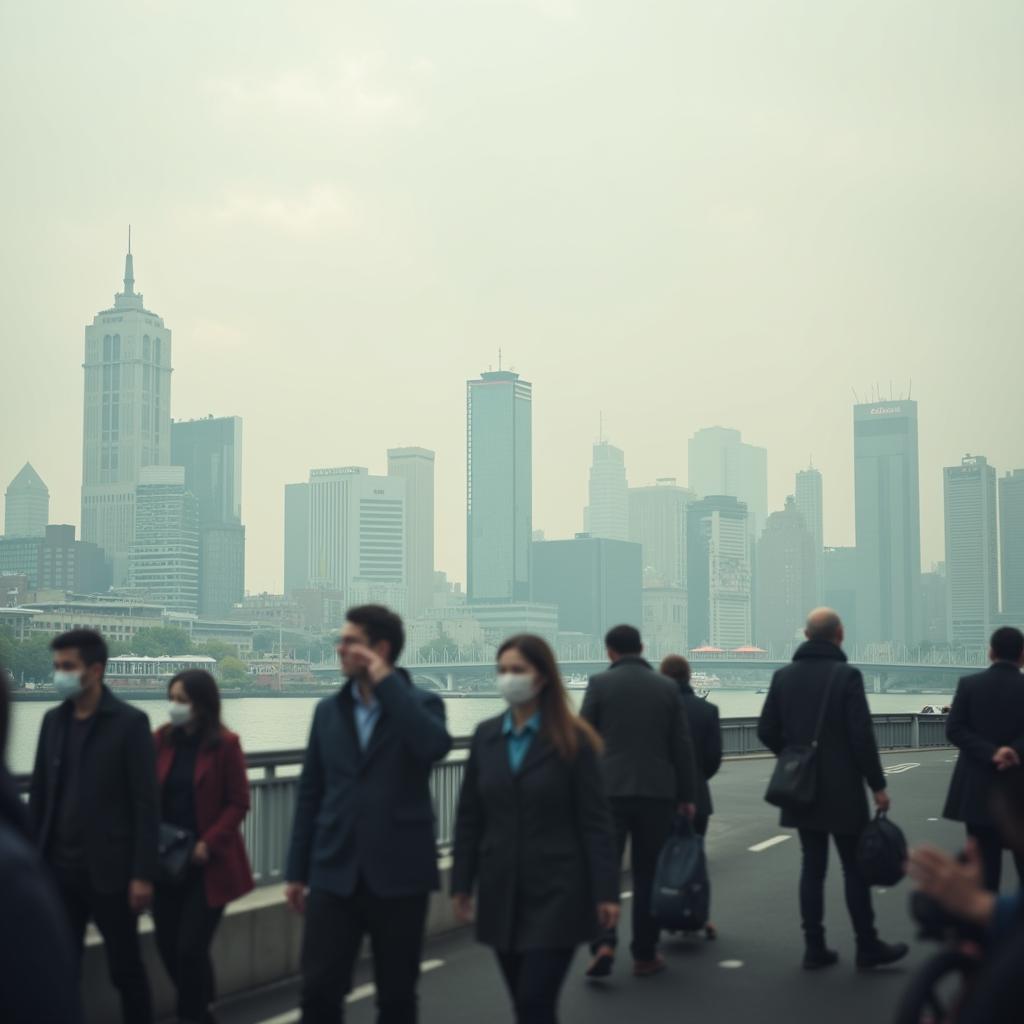 Urban air pollution affecting daily life in a major city