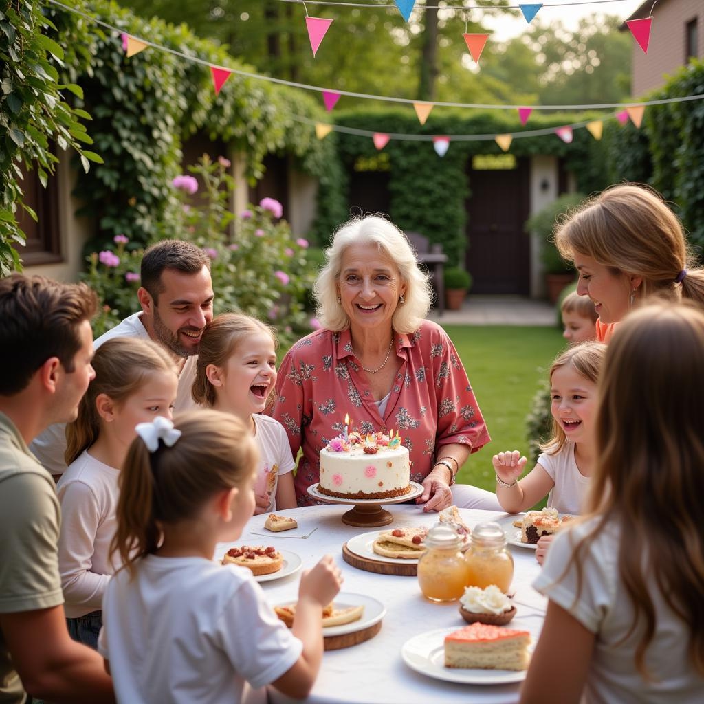 Multi-generational family celebrating grandmother's birthday