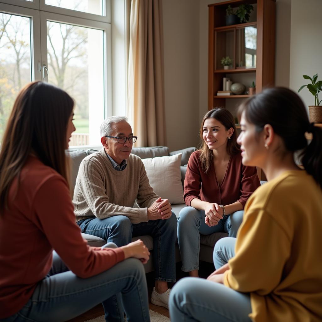 Family members discussing important life lessons