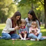 Family engaging in outdoor activities as alternative to screen time