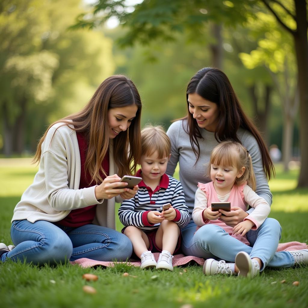 Family engaging in outdoor activities as alternative to screen time