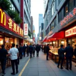 Fast food restaurants replacing traditional eateries in urban areas showing cultural shift