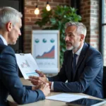 Professional financial advisor explaining investment strategies to client