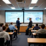 Students learning about financial management in modern classroom
