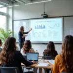 Financial education classroom with students learning about personal finance management