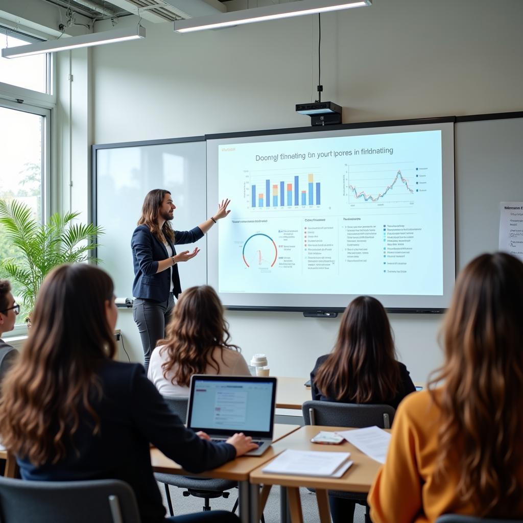 Financial education classroom with students learning about personal finance management