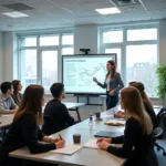 Financial literacy education being taught in a modern classroom setting