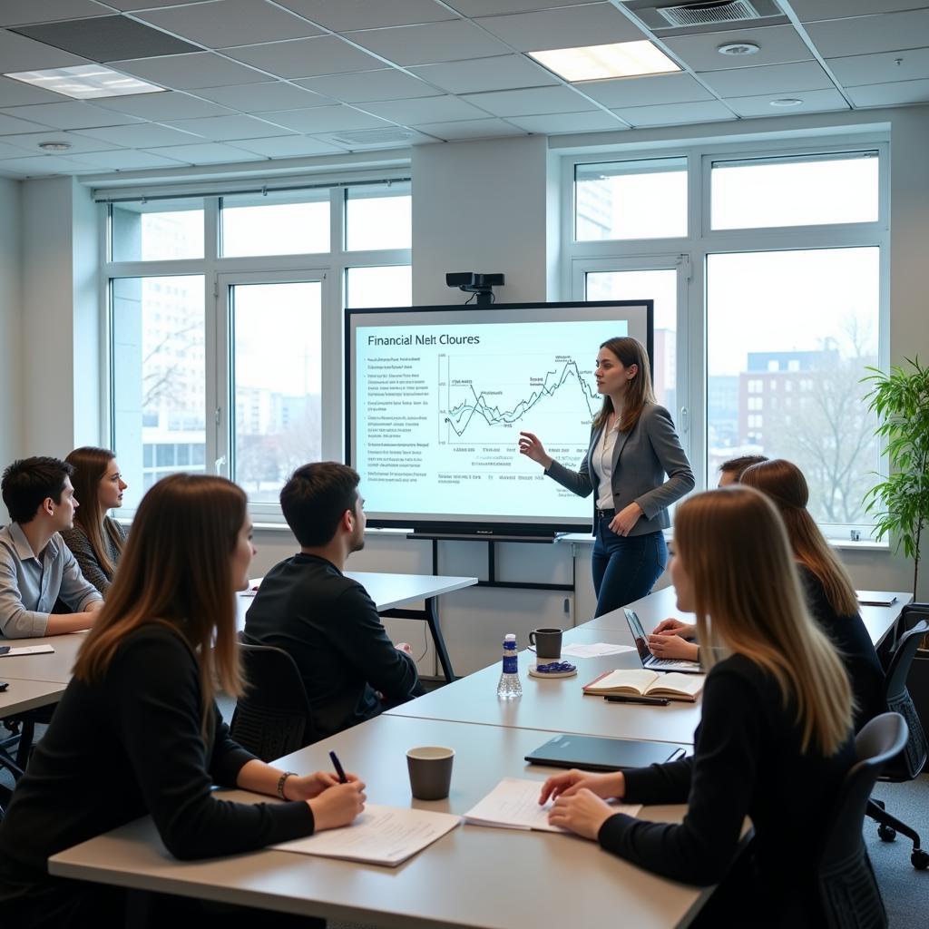 Financial literacy education being taught in a modern classroom setting