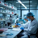 Scientists conducting genetic modification research on laboratory animals