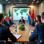 International leaders discussing environmental cooperation
