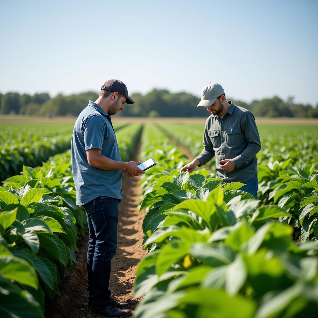 Agricultural scientists conducting field trials of GM crops