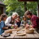 Grandparents teaching traditional crafts to their grandchildren