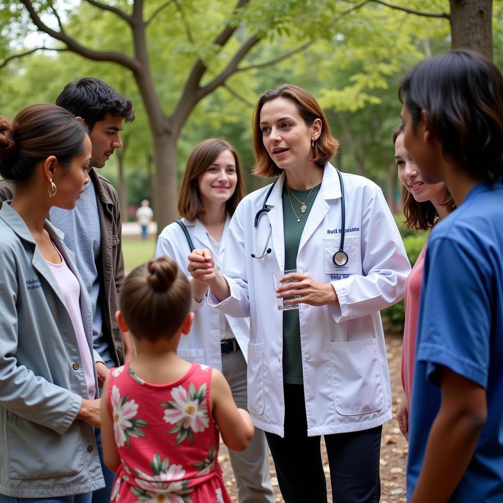 Public health workers conducting community education session