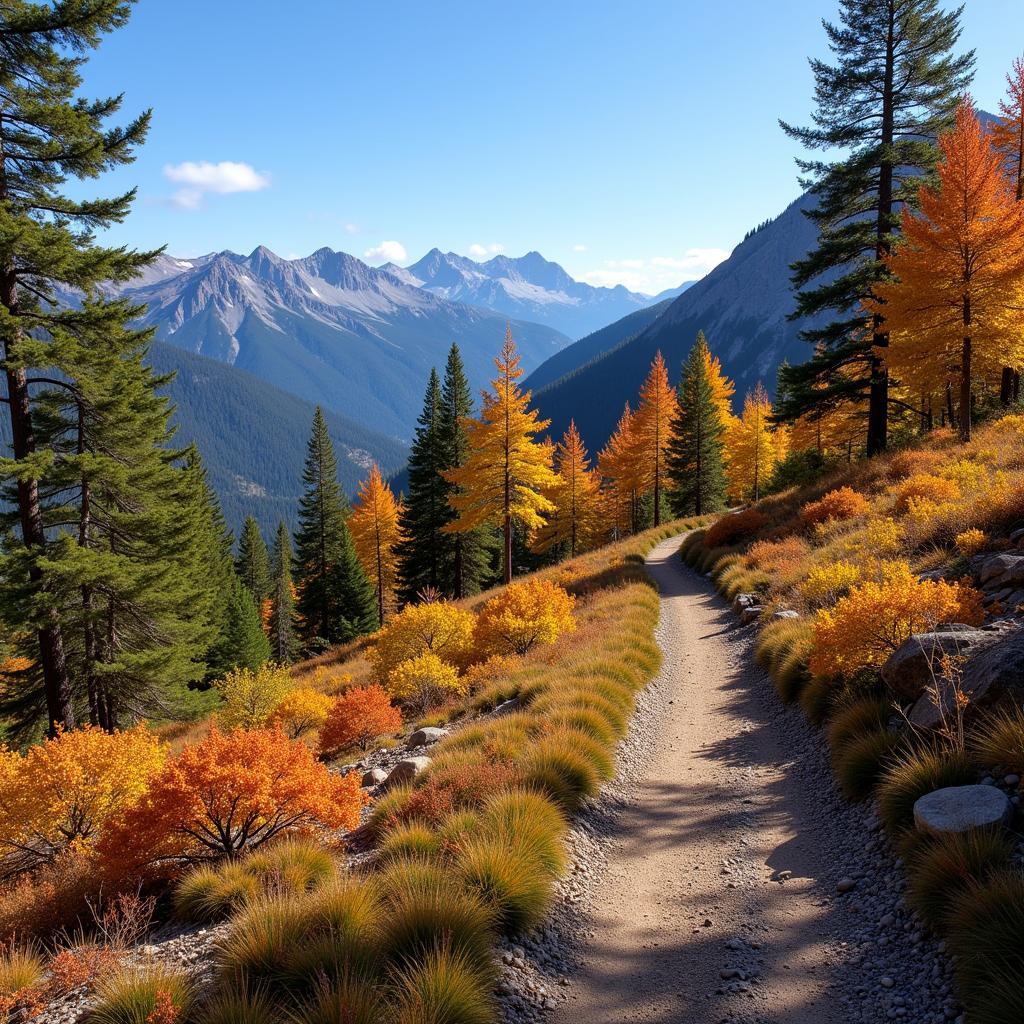 Scenic mountain hiking trail with autumn foliage