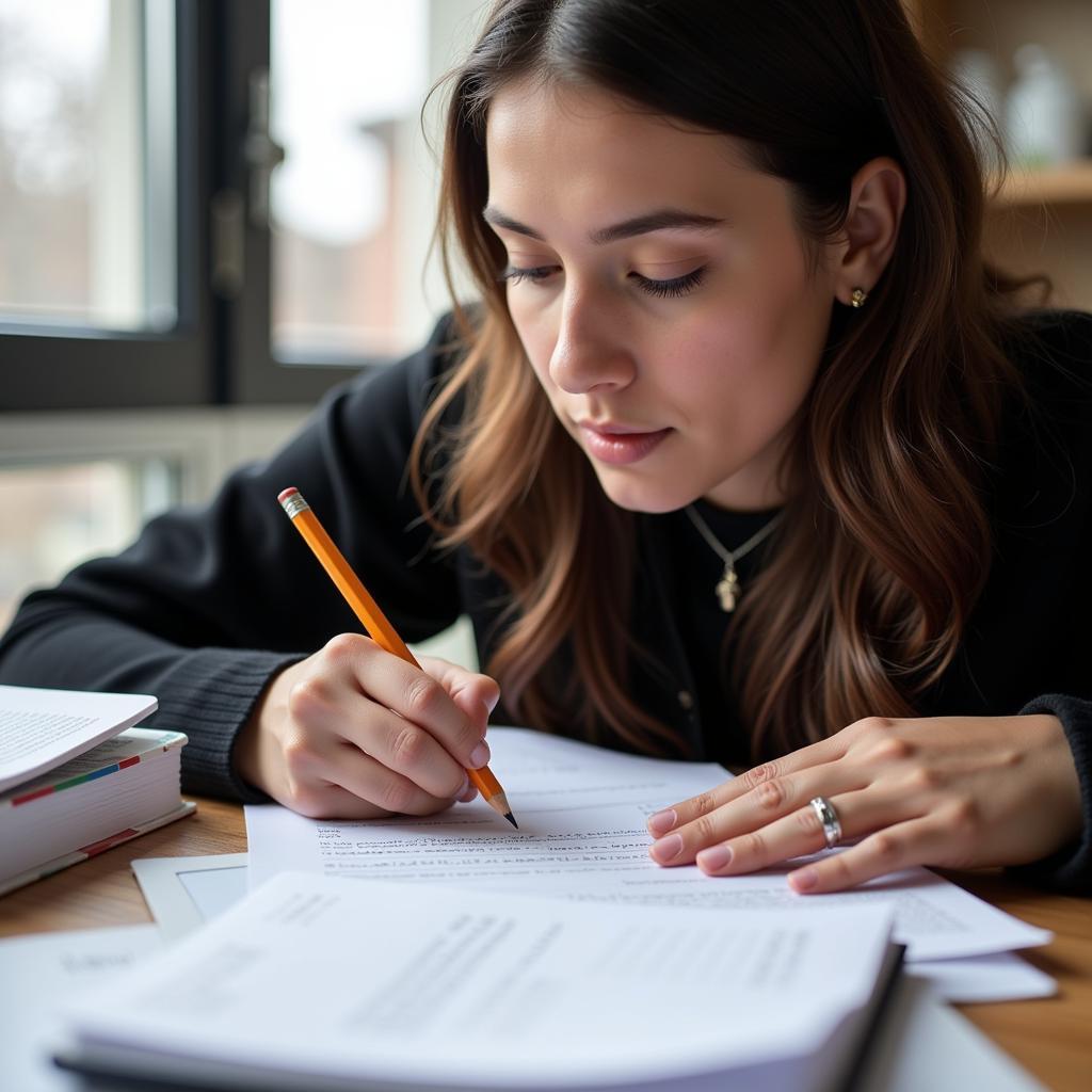 IELTS Listening Pre-reading Strategy: Student analyzing questions before audio starts