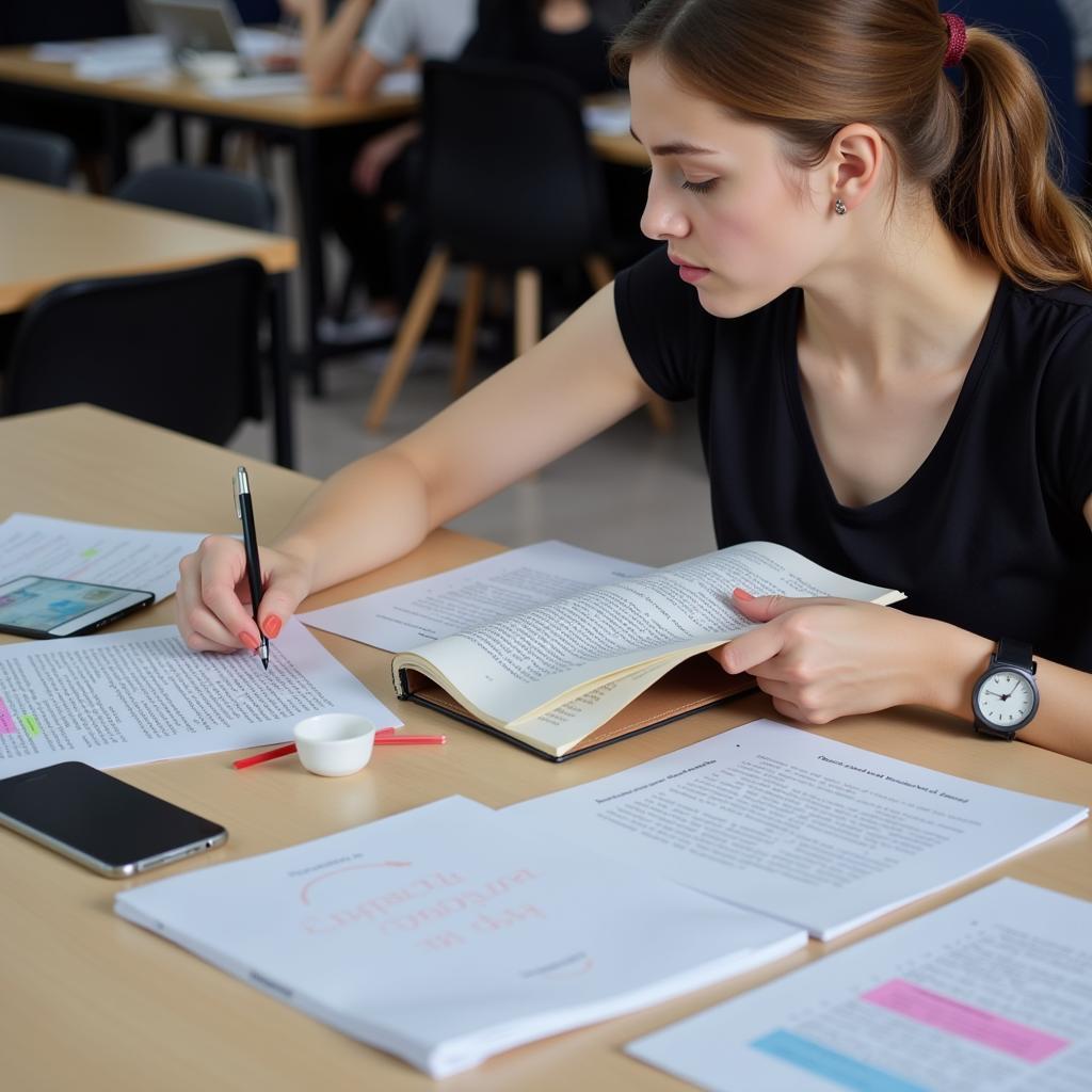 IELTS Reading Time Management Overview: Student analyzing text with timer