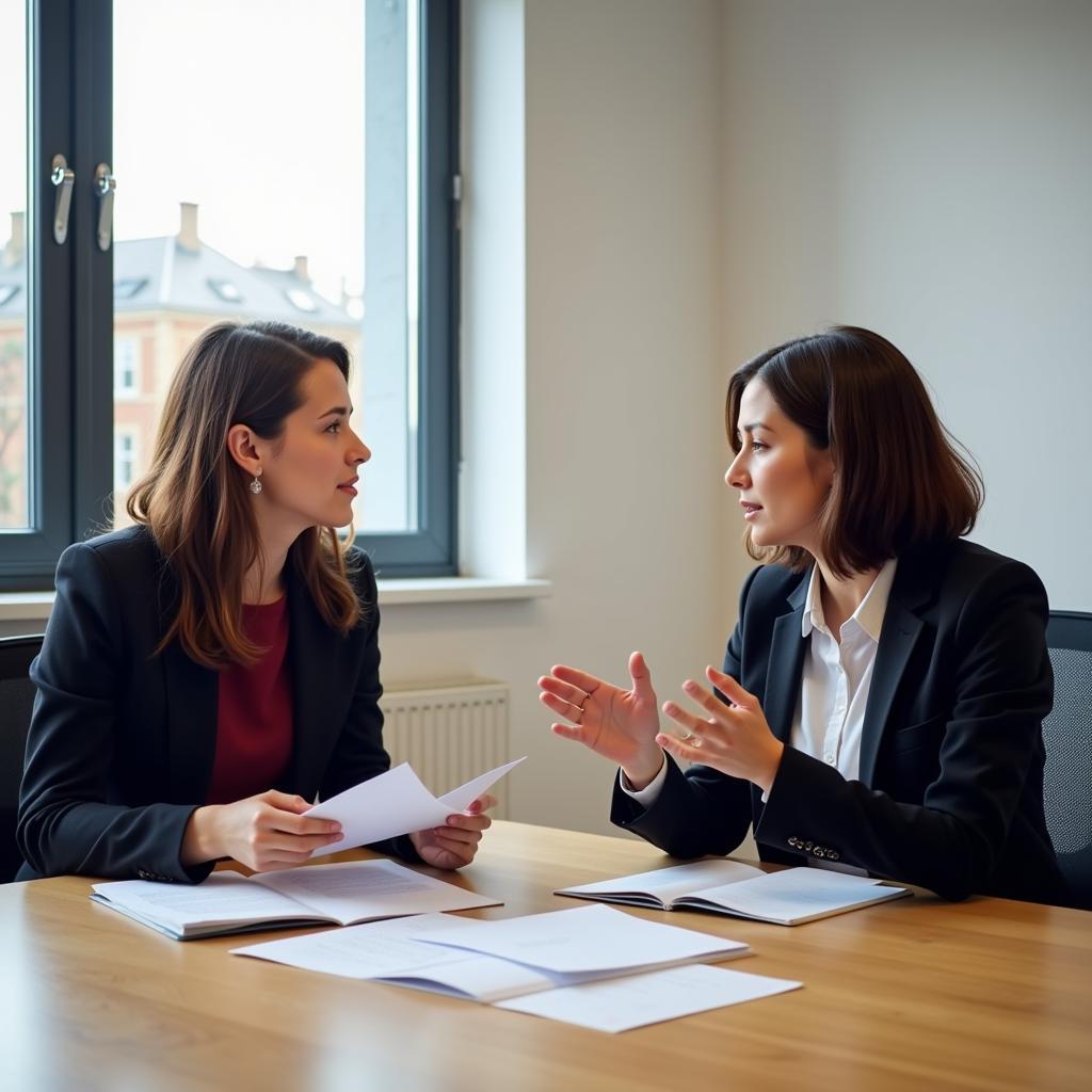 IELTS Speaking Part 3 examiner and candidate engaged in discussion
