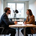 IELTS Speaking Test Environment with Examiner and Candidate