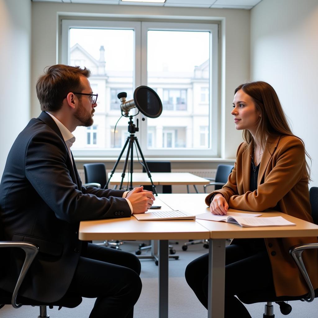 IELTS Speaking Test Environment with Examiner and Candidate