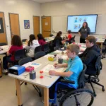 Inclusive art classroom with adaptive tools and diverse learning methods