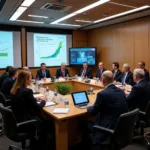 International leaders discussing climate change solutions at conference