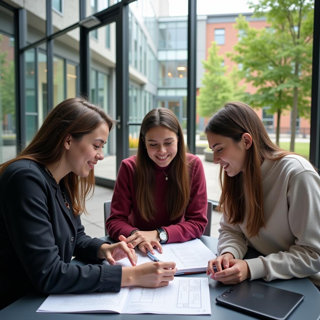 Diverse group of international students studying together