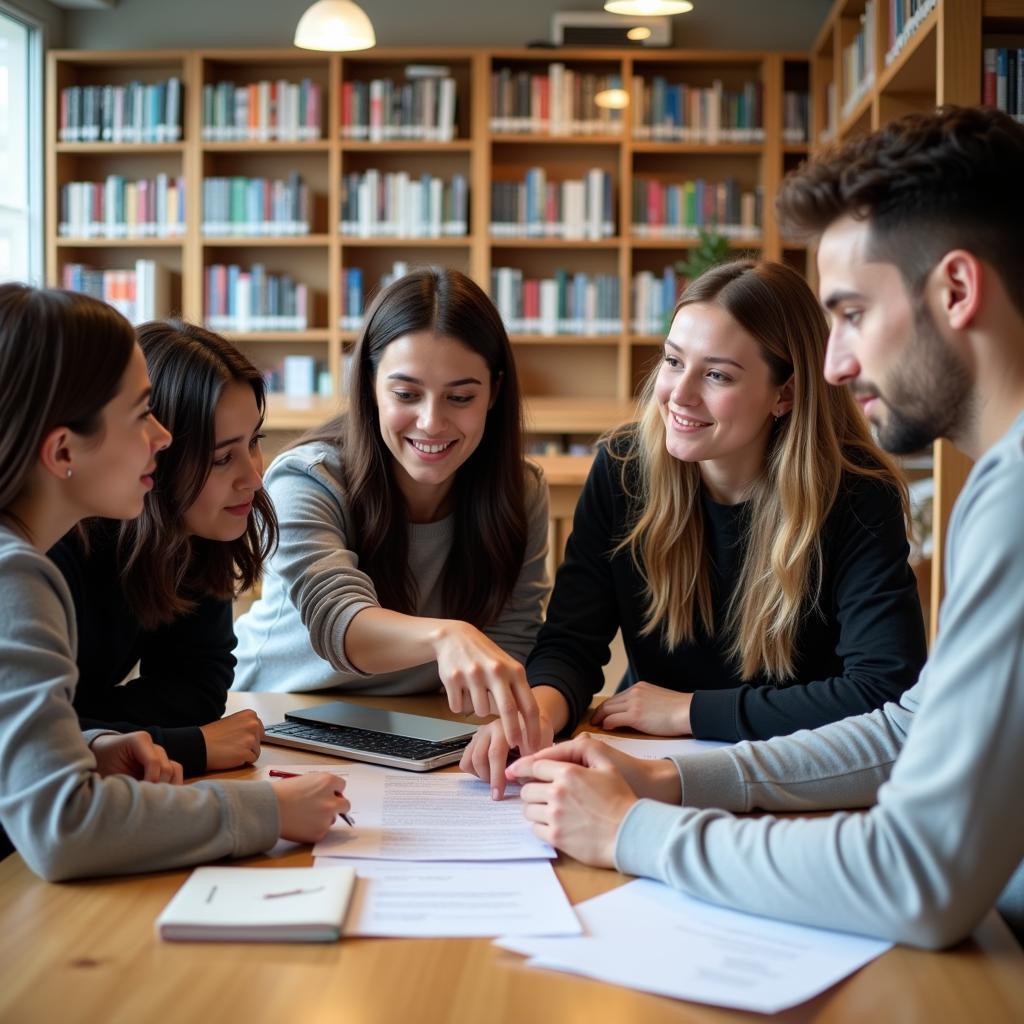 International students collaborating on a group project