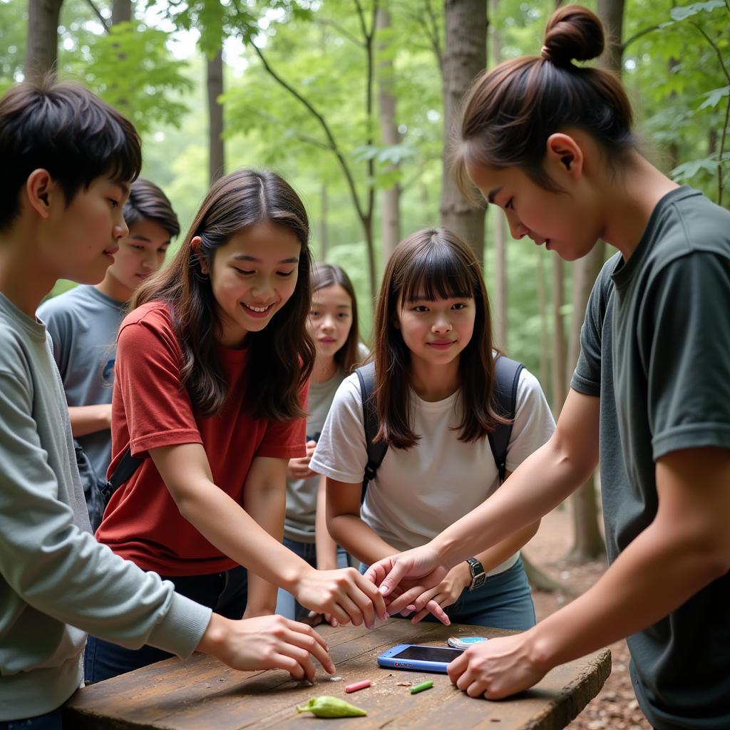 Students from different countries participating in team activities at international summer camp