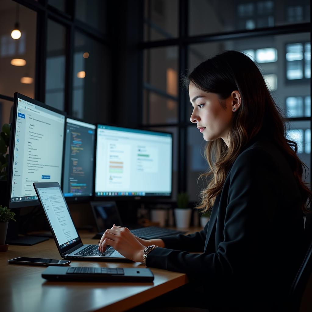 Professional working late to meet deadline