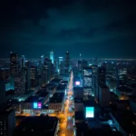 Urban light pollution affecting night sky visibility in major metropolitan area