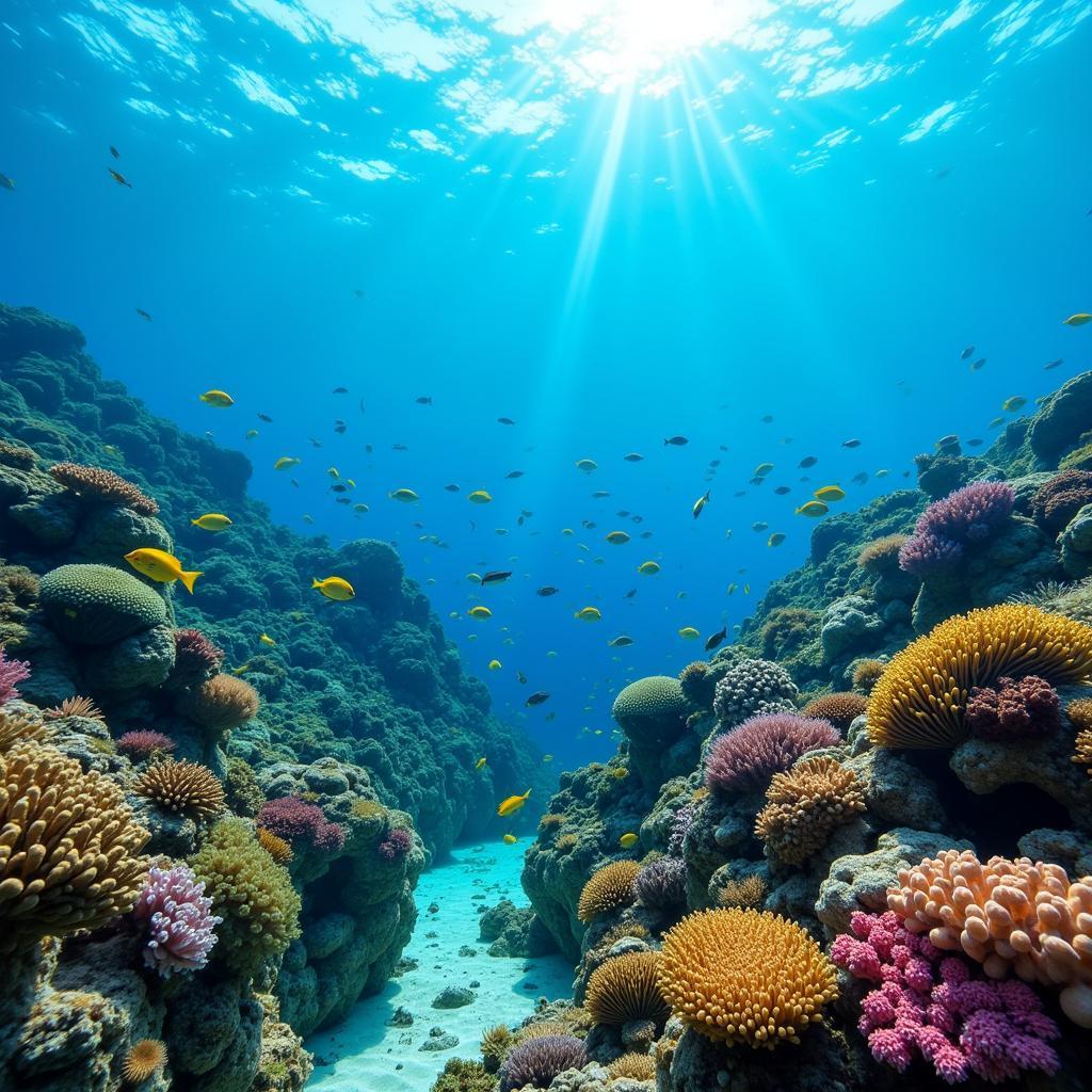 Marine Protected Area showing vibrant coral reef ecosystem with diverse marine life