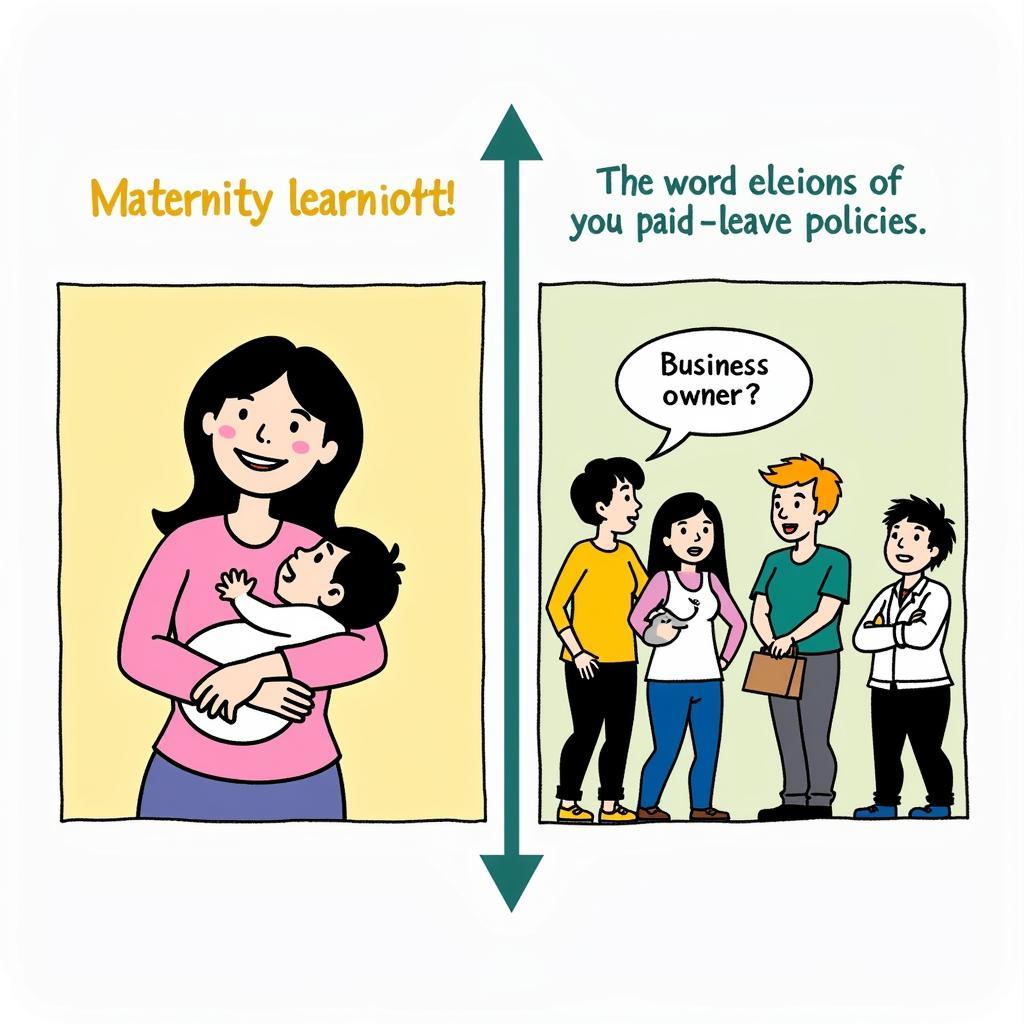 Illustration depicting the debate over maternity leave policies