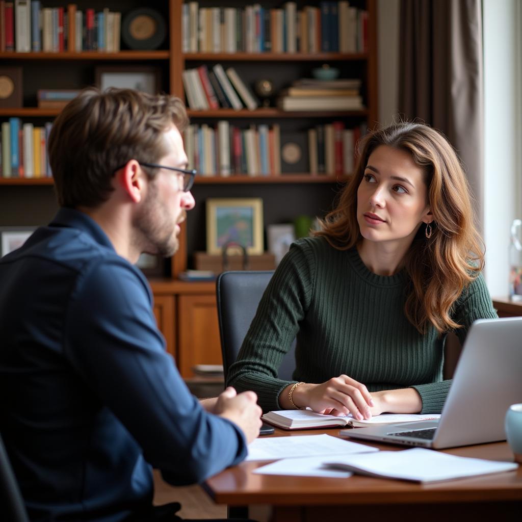 Professor providing career guidance to student during important conversation