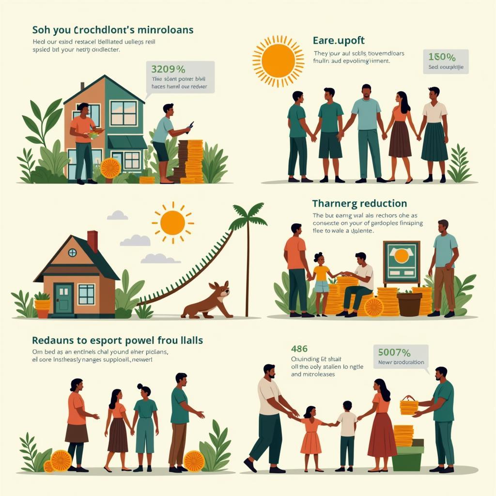 Microfinance and poverty reduction concept showing small business loans and community development
