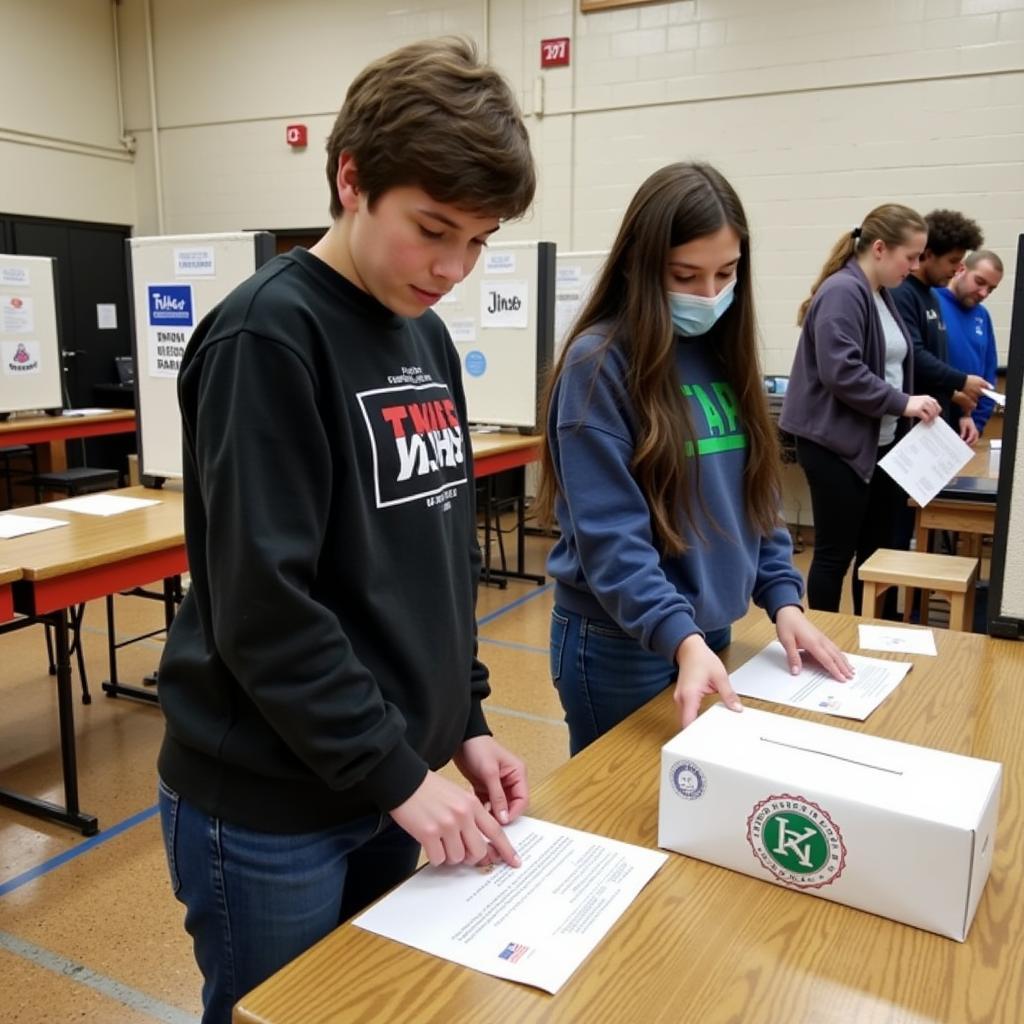 Students participating in mock election learning democratic processes