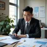Young professional calculating monthly expenses and creating budget plan