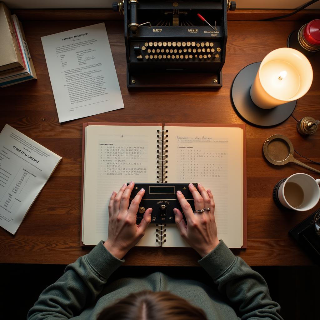 Person practicing morse code with traditional telegraph key