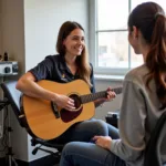 Professional music therapist working with patient during therapy session
