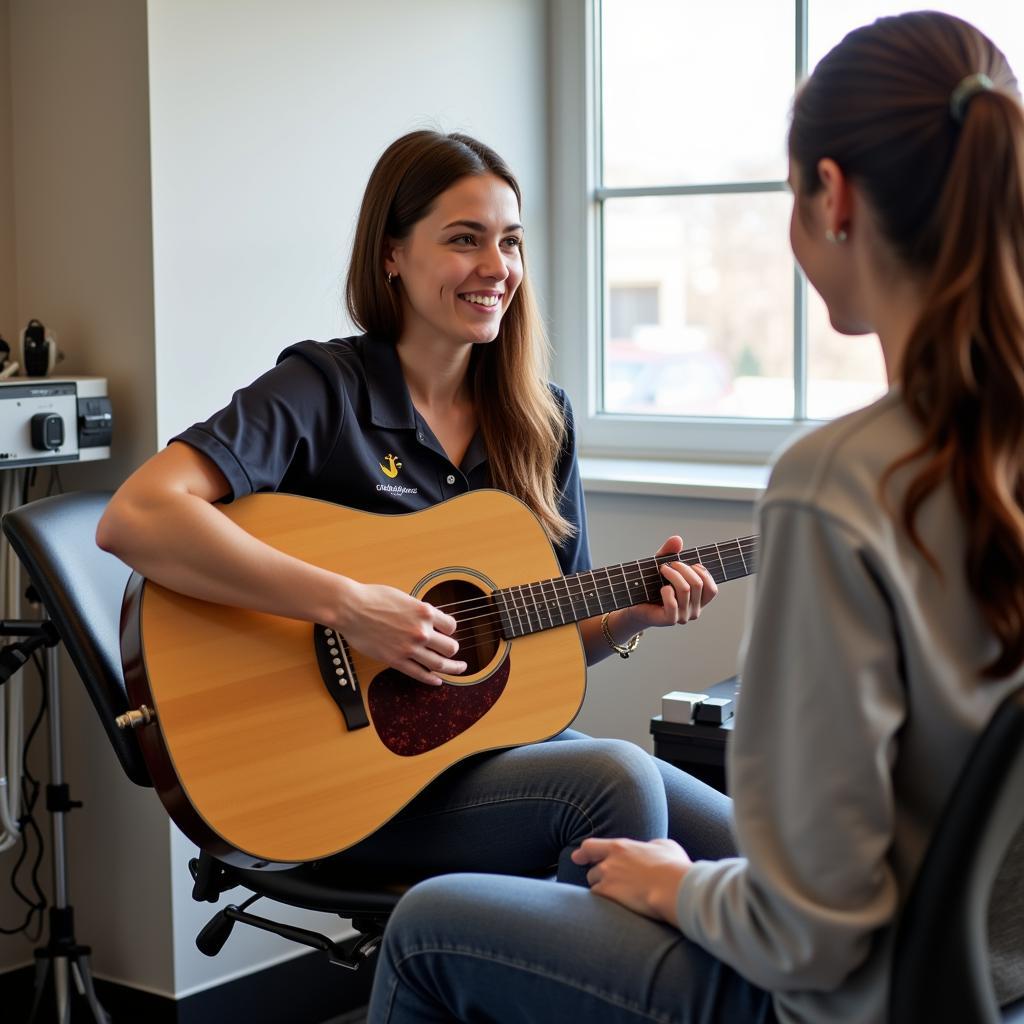 Professional music therapist working with patient during therapy session