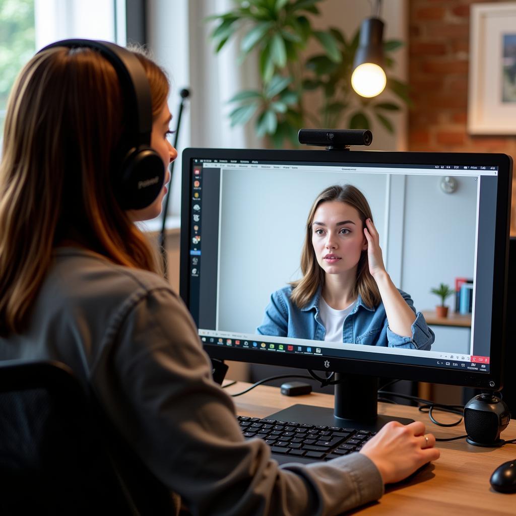 IELTS candidate practicing speaking with feedback system