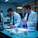 Scientists conducting neurological research in laboratory