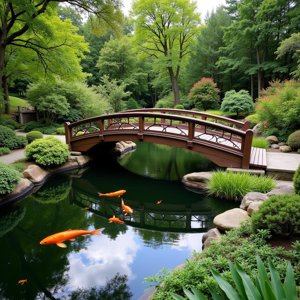 Tranquil botanical garden with Japanese elements