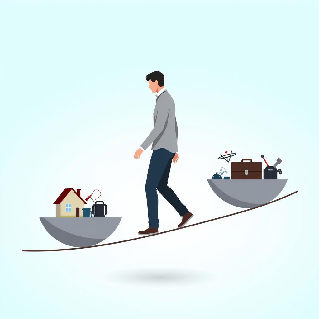 Illustration of a person balancing work and life on scales